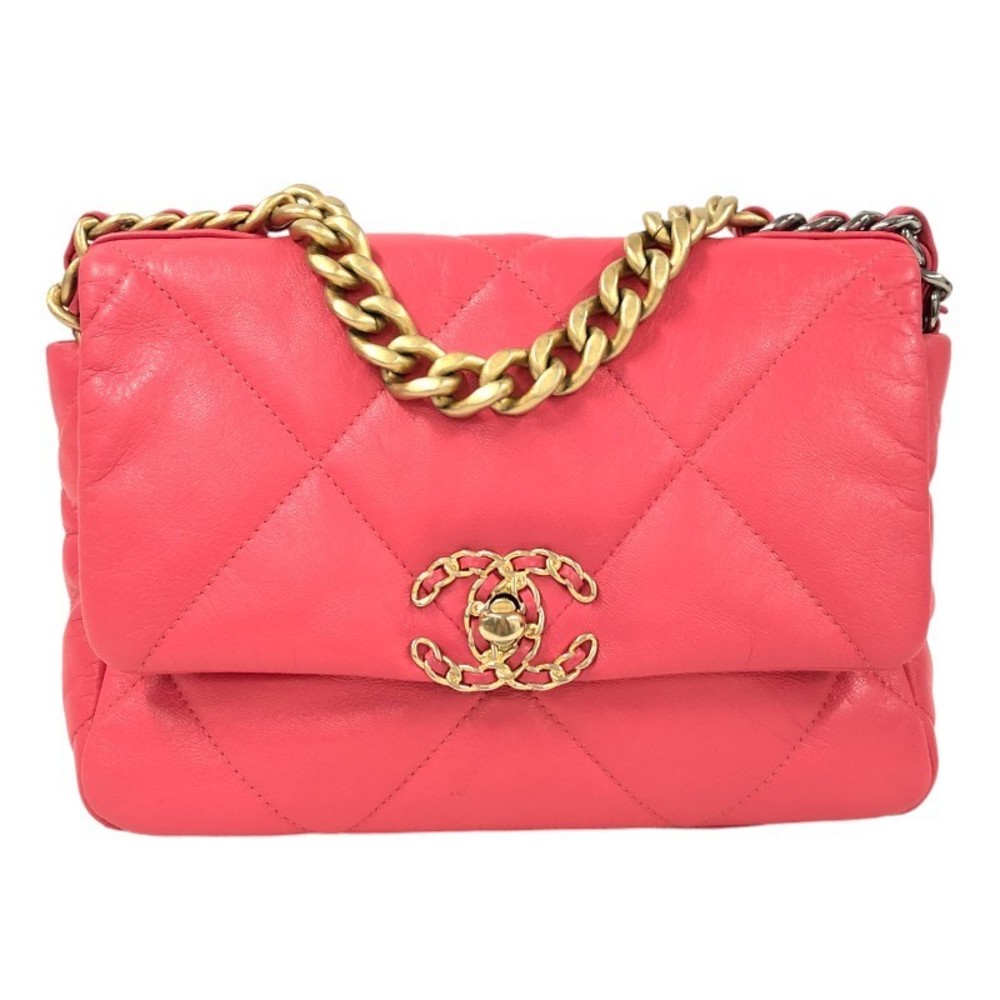 CHANEL bag pink shiny lamb shoulder bag